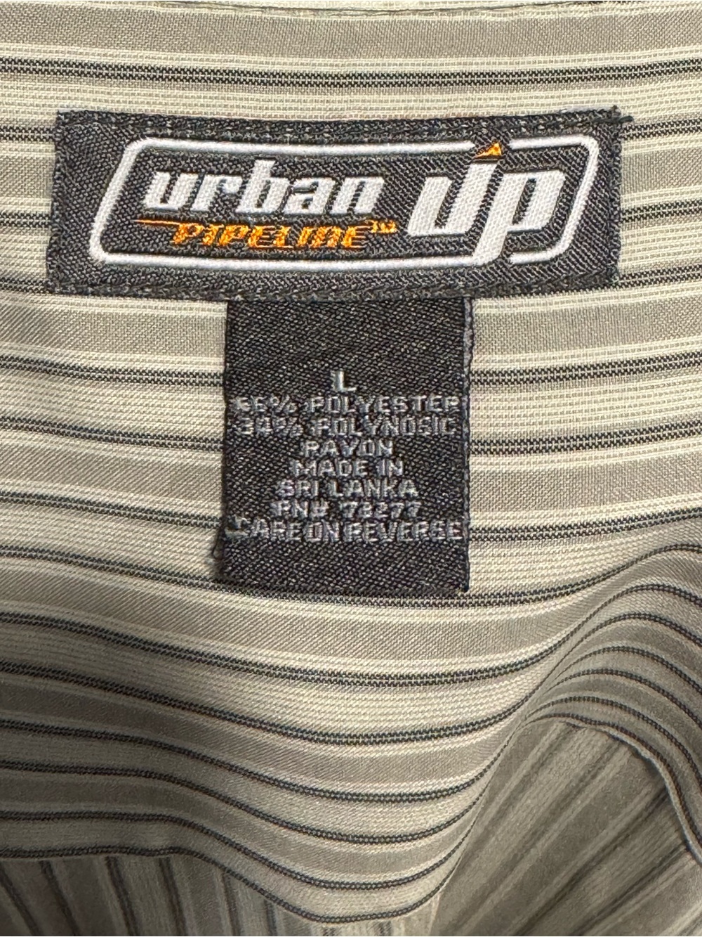 Urban Pipeline Mens Large Striped Short Sleeve Button Down Shirt Tan Black - Picture 6 of 6